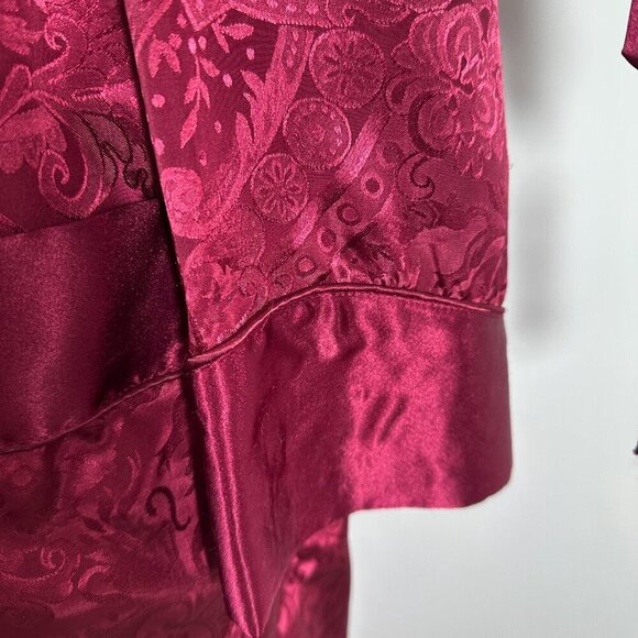 Vintage Victoria's Secret Gold Label Robe w/belt Womens P/S Maroon Floral Satin - Picture 7 of 15